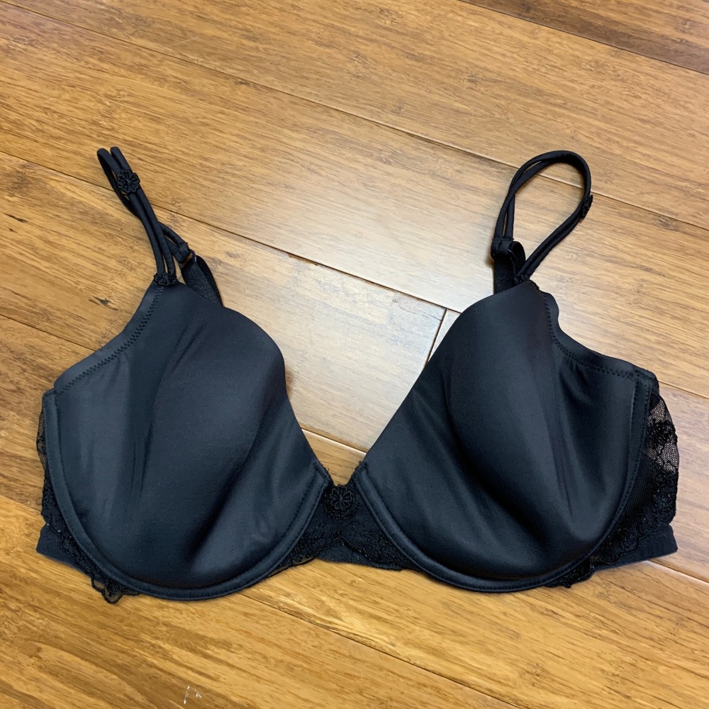 Victoria's Secret Angels Black‎ Lace Trim Bra Women's Size 36D 3/4 Cup Y2K Sexy